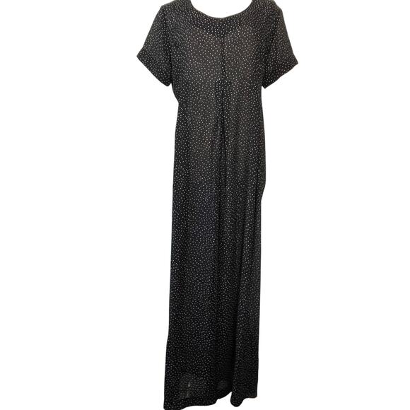 VTG Express One Piece Jumpsuit Wide Leg Y2K Sheer Black Polkadot Size Medium - Picture 8 of 8